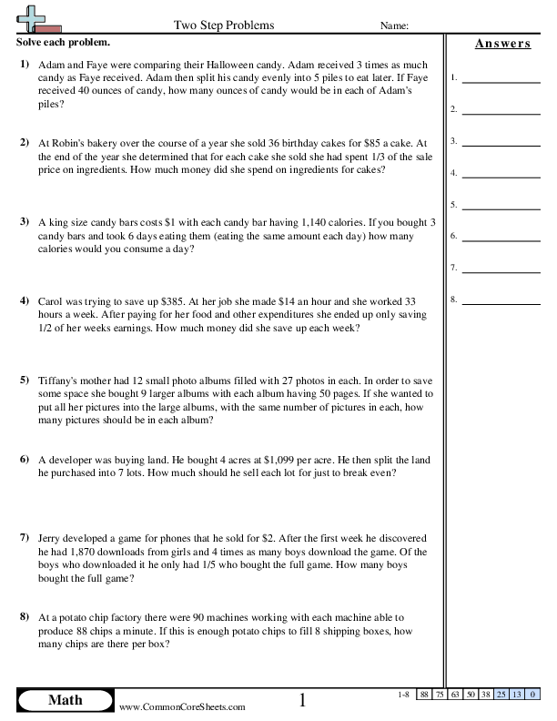 Two Step Problems (Multiply then Divide) worksheet